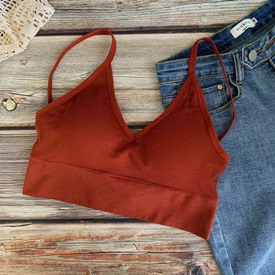 Seamless Women Bra Cropped Top Fitness Tube Padded Sports Bralette Solid Bandeau