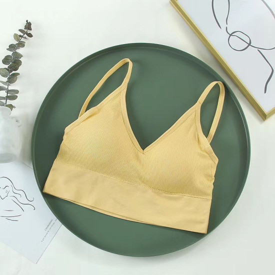 Seamless Women Bra Cropped Top Fitness Tube Padded Sports Bralette Solid Bandeau