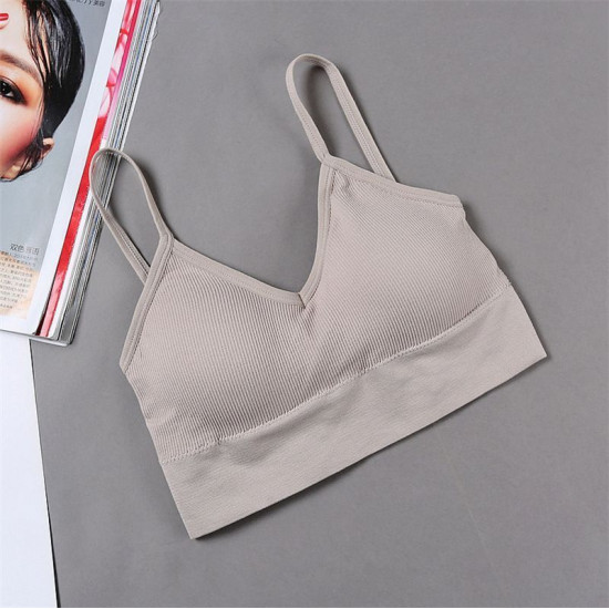 Seamless Women Bra Cropped Top Fitness Tube Padded Sports Bralette Solid Bandeau