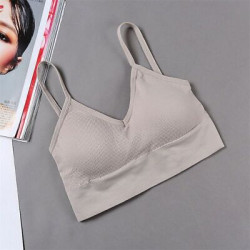 Seamless Women Bra Cropped Top Fitness Tube Padded Sports Bralette Solid Bandeau