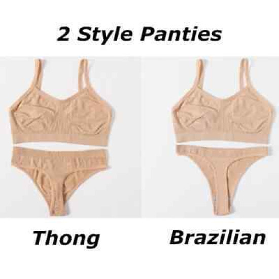 Women Seamless Bras Low Waist G String Panties Comfort Ribbed Bralette Brassiere