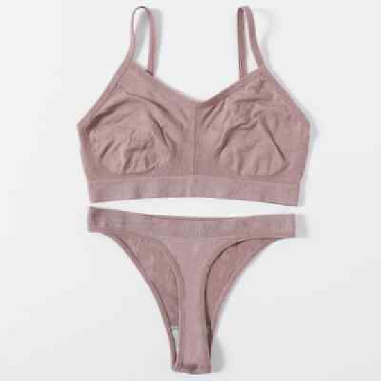 Women Seamless Bras Low Waist G String Panties Comfort Ribbed Bralette Brassiere