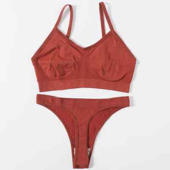 Women Seamless Bras Low Waist G String Panties Comfort Ribbed Bralette Brassiere