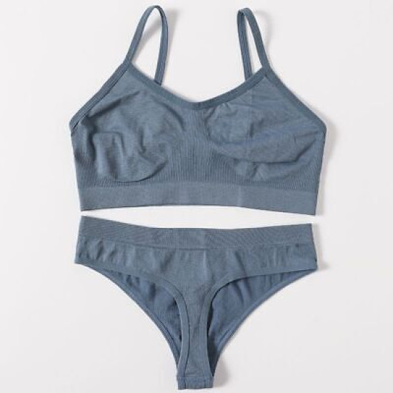 Women Seamless Bras Low Waist G String Panties Comfort Ribbed Bralette Brassiere