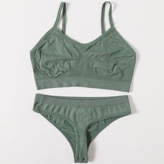 Women Seamless Bras Low Waist G String Panties Comfort Ribbed Bralette Brassiere