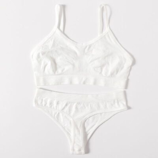 Women Seamless Bras Low Waist G String Panties Comfort Ribbed Bralette Brassiere