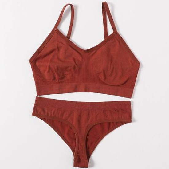 Women Seamless Bras Low Waist G String Panties Comfort Ribbed Bralette Brassiere