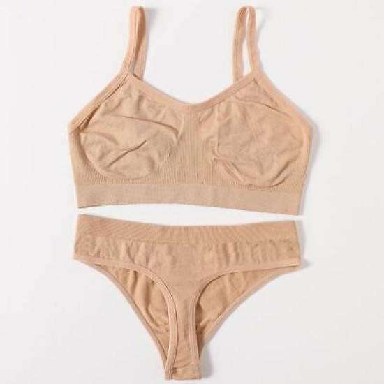 Women Seamless Bras Low Waist G String Panties Comfort Ribbed Bralette Brassiere