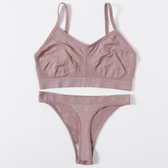 Women Seamless Bras Low Waist G String Panties Comfort Ribbed Bralette Brassiere