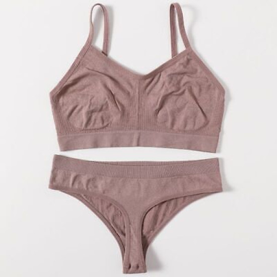 Women Seamless Bras Low Waist G String Panties Comfort Ribbed Bralette Brassiere