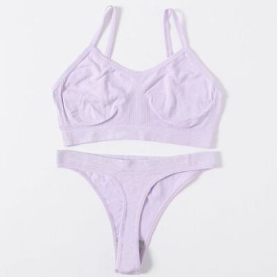 Women Seamless Bras Low Waist G String Panties Comfort Ribbed Bralette Brassiere