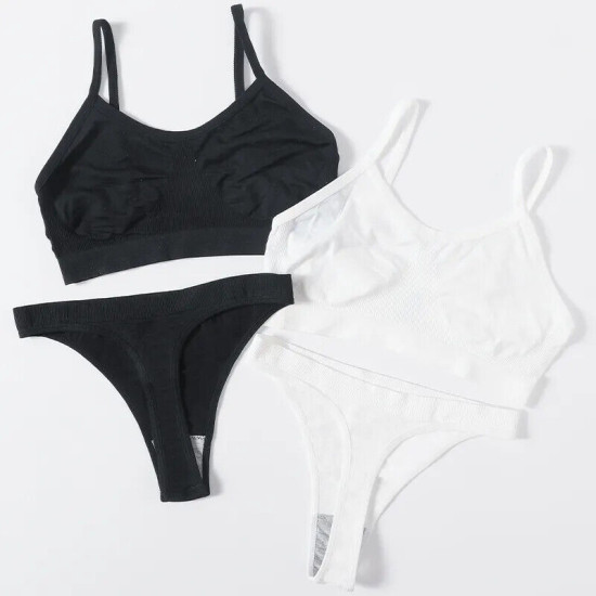 Women Seamless Bras Low Waist G String Panties Comfort Ribbed Bralette Brassiere