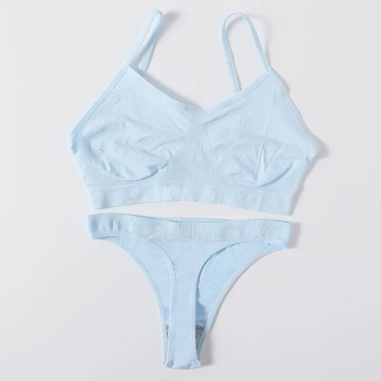 Women Seamless Bras Low Waist G String Panties Comfort Ribbed Bralette Brassiere