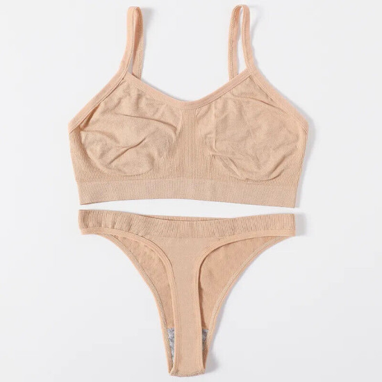 Women Seamless Bras Low Waist G String Panties Comfort Ribbed Bralette Brassiere