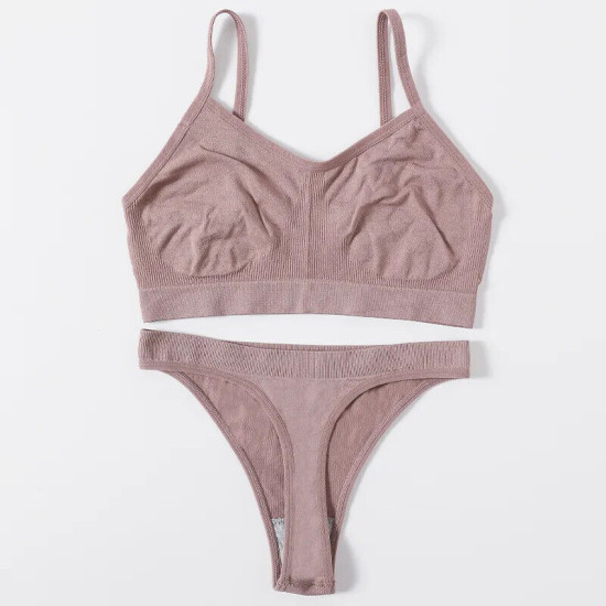 Women Seamless Bras Low Waist G String Panties Comfort Ribbed Bralette Brassiere