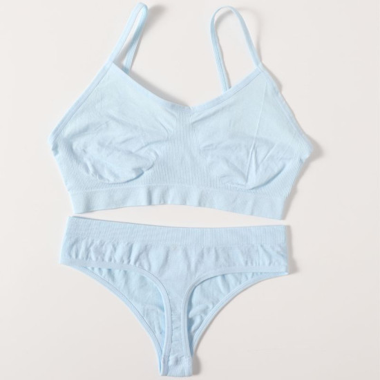 Women Seamless Bras Low Waist G String Panties Comfort Ribbed Bralette Brassiere