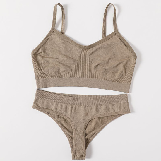 Women Seamless Bras Low Waist G String Panties Comfort Ribbed Bralette Brassiere