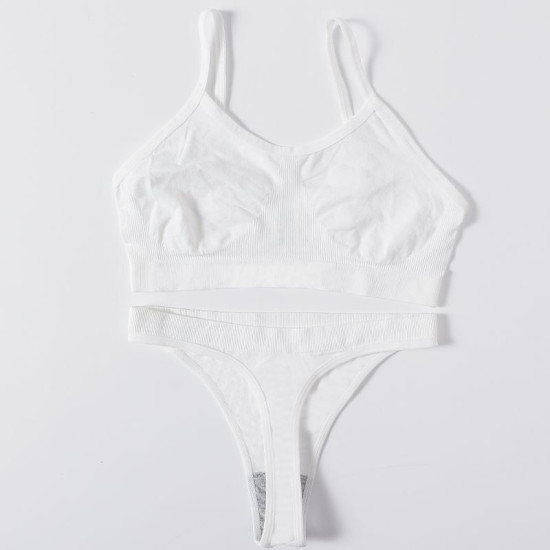 Women Seamless Bras Low Waist G String Panties Comfort Ribbed Bralette Brassiere