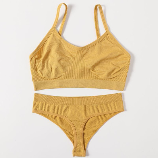 Women Seamless Bras Low Waist G String Panties Comfort Ribbed Bralette Brassiere