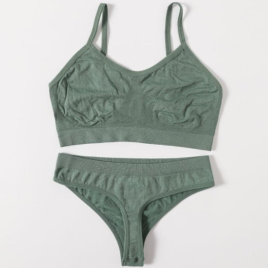 Women Seamless Bras Low Waist G String Panties Comfort Ribbed Bralette Brassiere