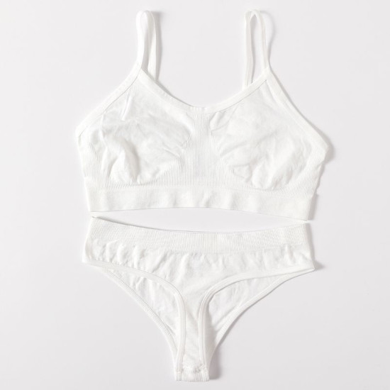 Women Seamless Bras Low Waist G String Panties Comfort Ribbed Bralette Brassiere