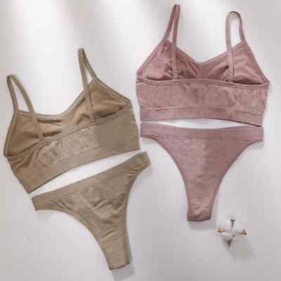 Women Seamless Bras Low Waist G String Panties Comfort Ribbed Bralette Brassiere