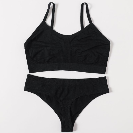 Women Seamless Bras Low Waist G String Panties Comfort Ribbed Bralette Brassiere