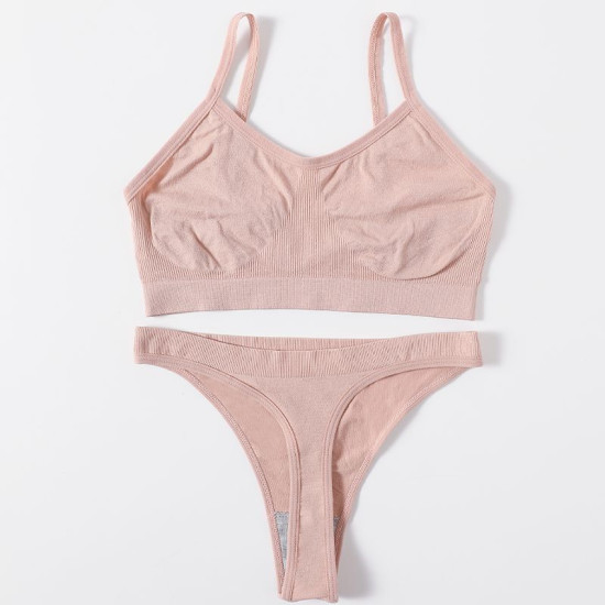 Women Seamless Bras Low Waist G String Panties Comfort Ribbed Bralette Brassiere