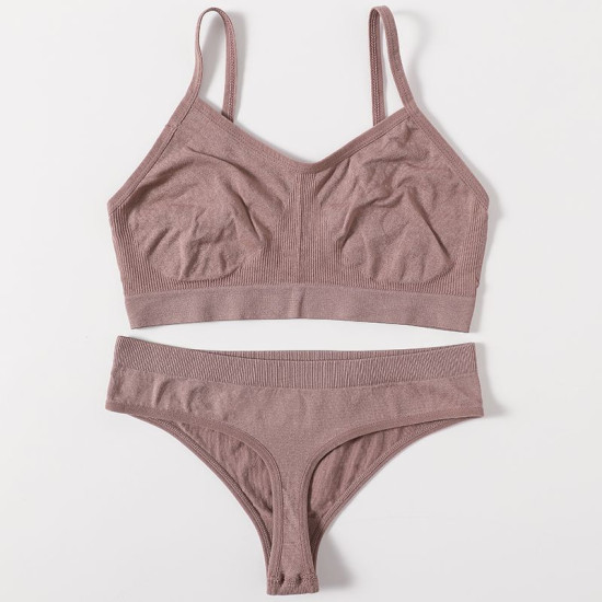 Women Seamless Bras Low Waist G String Panties Comfort Ribbed Bralette Brassiere