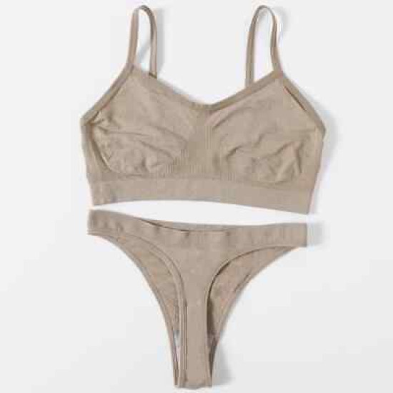 Women Seamless Bras Low Waist G String Panties Comfort Ribbed Bralette Brassiere