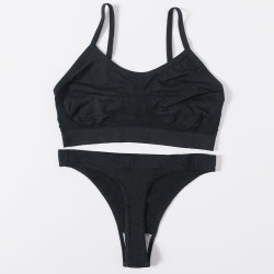 Women Seamless Bras Low Waist G String Panties Comfort Ribbed Bralette Brassiere