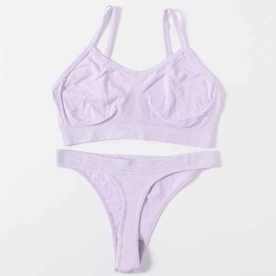 Women Seamless Bras Low Waist G String Panties Comfort Ribbed Bralette Brassiere