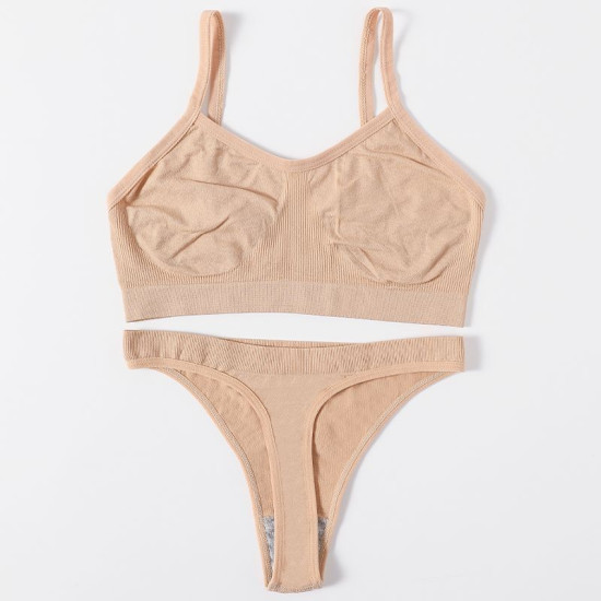 Women Seamless Bras Low Waist G String Panties Comfort Ribbed Bralette Brassiere