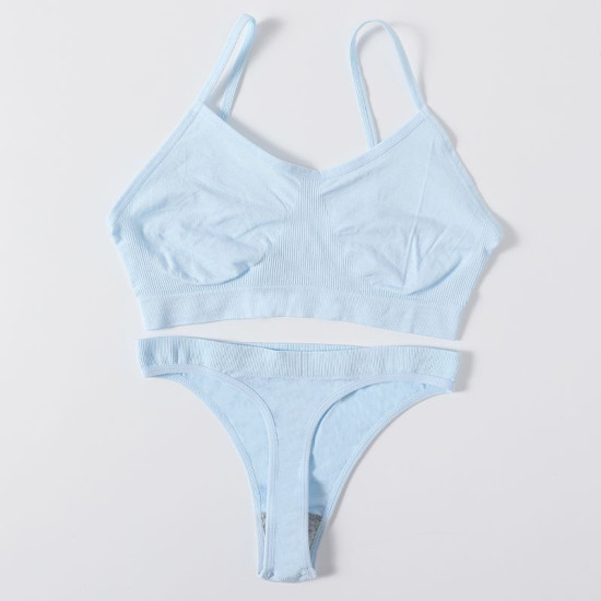 Women Seamless Bras Low Waist G String Panties Comfort Ribbed Bralette Brassiere