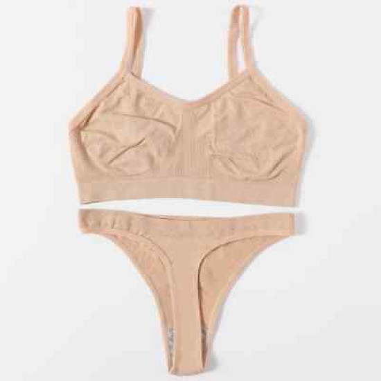 Women Seamless Bras Low Waist G String Panties Comfort Ribbed Bralette Brassiere