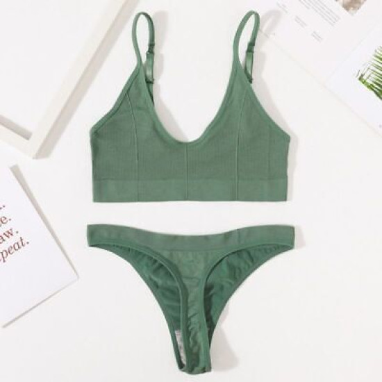 Sport Women Bra Set Seamless Sexy Bralette Wireless Low Waist Panties Solid Bras