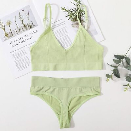 Sport Women Bra Set Seamless Sexy Bralette Wireless Low Waist Panties Solid Bras