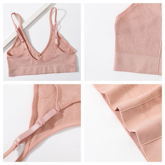 Sport Women Bra Set Seamless Sexy Bralette Wireless Low Waist Panties Solid Bras