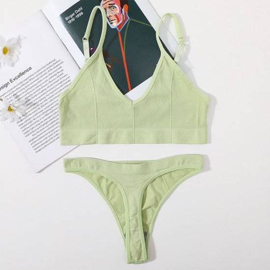 Sport Women Bra Set Seamless Sexy Bralette Wireless Low Waist Panties Solid Bras