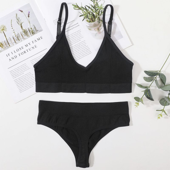 Sport Women Bra Set Seamless Sexy Bralette Wireless Low Waist Panties Solid Bras