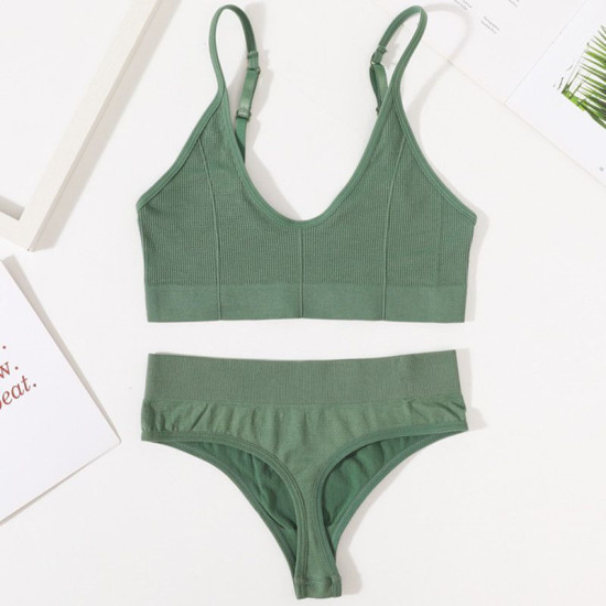 Sport Women Bra Set Seamless Sexy Bralette Wireless Low Waist Panties Solid Bras