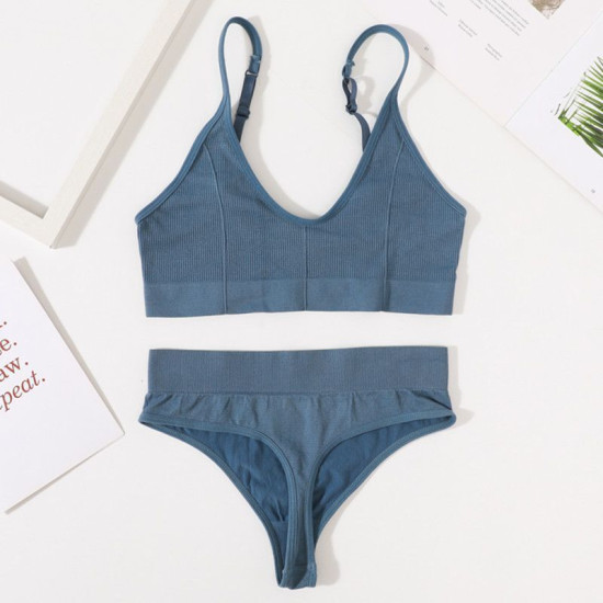 Sport Women Bra Set Seamless Sexy Bralette Wireless Low Waist Panties Solid Bras