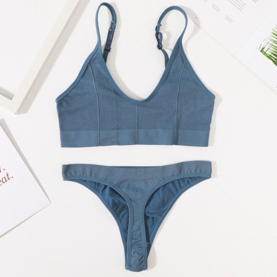 Sport Women Bra Set Seamless Sexy Bralette Wireless Low Waist Panties Solid Bras