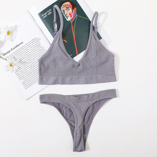 Sport Women Bra Set Seamless Sexy Bralette Wireless Low Waist Panties Solid Bras