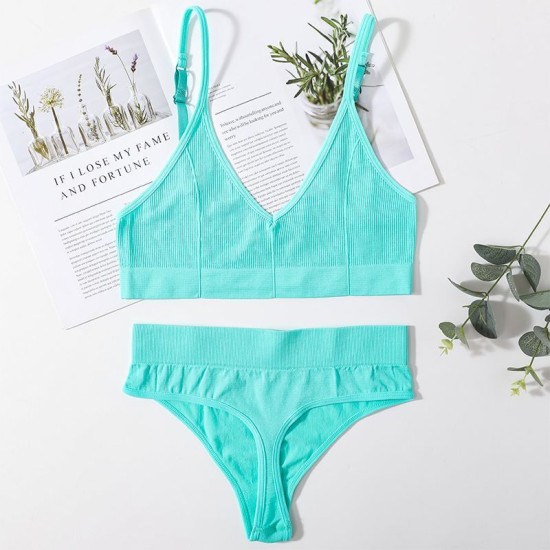 Sport Women Bra Set Seamless Sexy Bralette Wireless Low Waist Panties Solid Bras