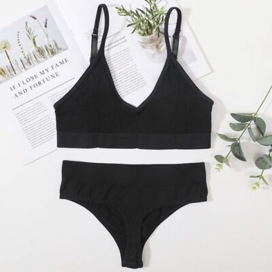 Sport Women Bra Set Seamless Sexy Bralette Wireless Low Waist Panties Solid Bras