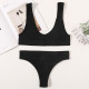 Women Seamless Bra Brief Set Low Waist G Strings Cotton Wireless Ribbed Bralette