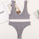 Women Seamless Bra Brief Set Low Waist G Strings Cotton Wireless Ribbed Bralette
