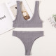 Women Seamless Bra Brief Set Low Waist G Strings Cotton Wireless Ribbed Bralette