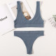 Women Seamless Bra Brief Set Low Waist G Strings Cotton Wireless Ribbed Bralette